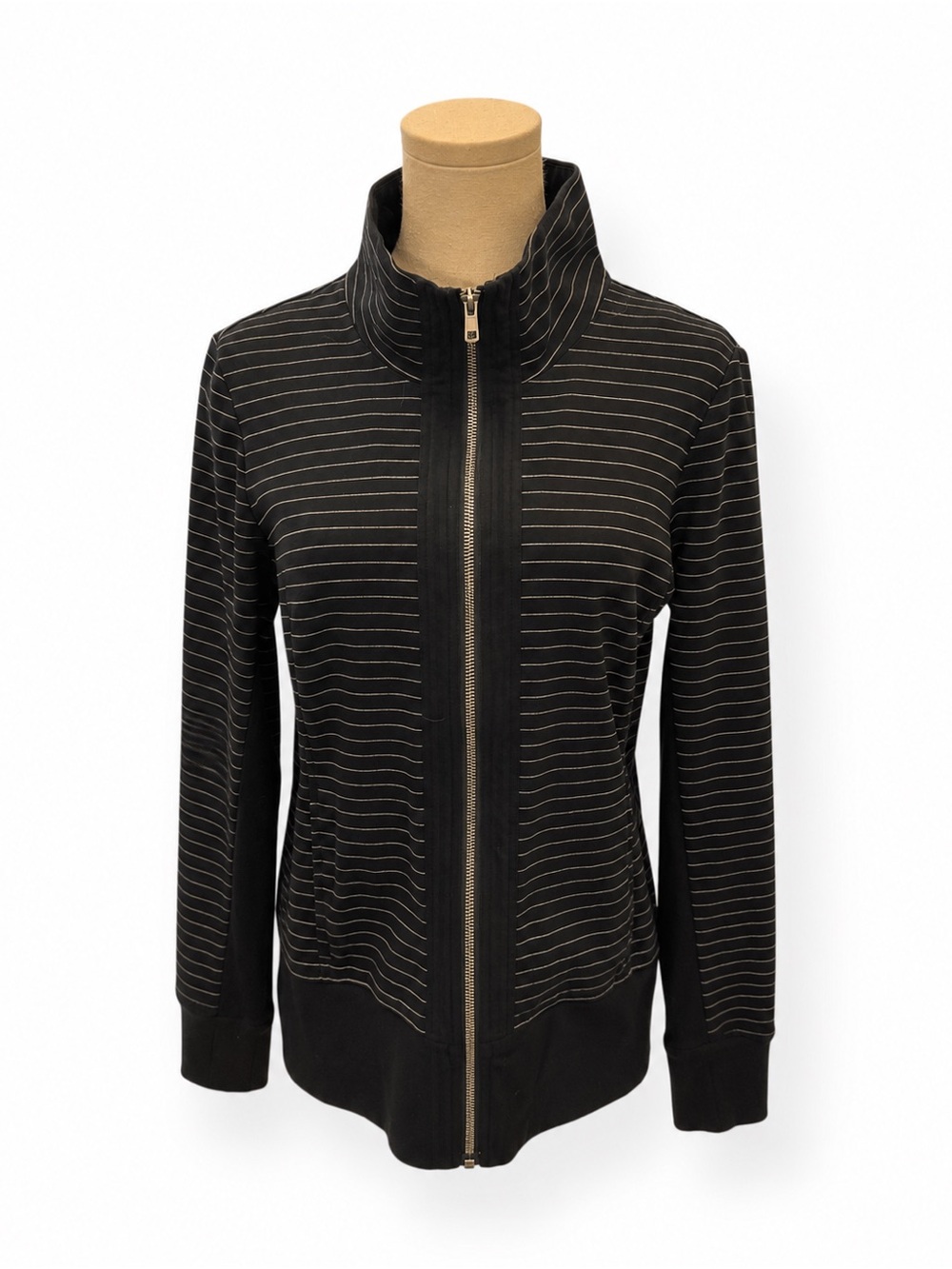 CAbi Sprint Jacket 3378 Black Striped Full-Zip Athleisure Jacket Medium